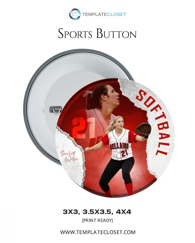 Softball Sports Button Template