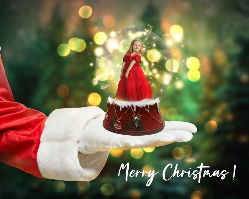 Christmas Santa Holding Globe Digital Background