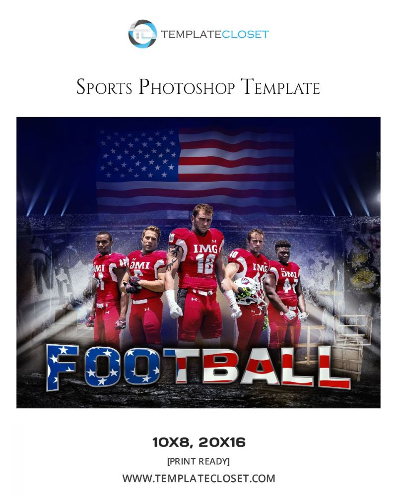 Football Team With USA Flag Photoshop Template