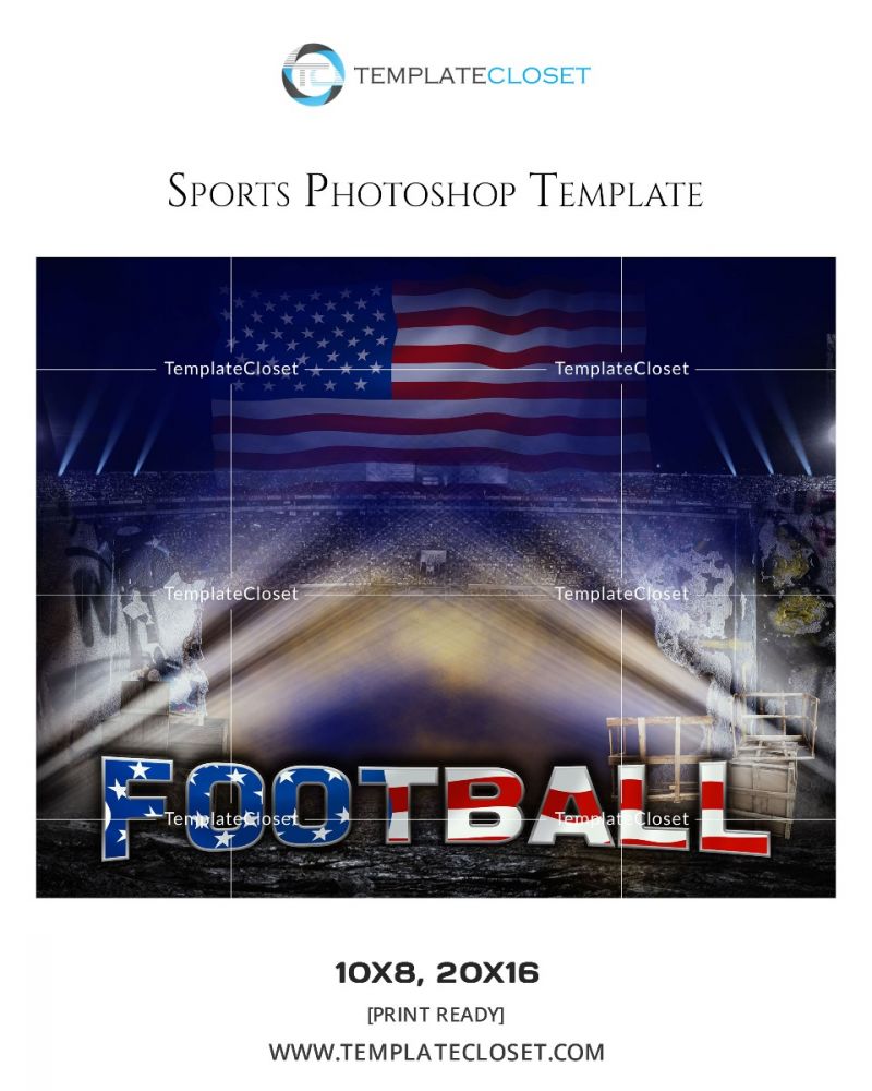 Football Team With USA Flag Photoshop Template