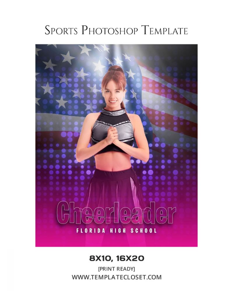 Cheerleader With USA Flag Background Photoshop Template