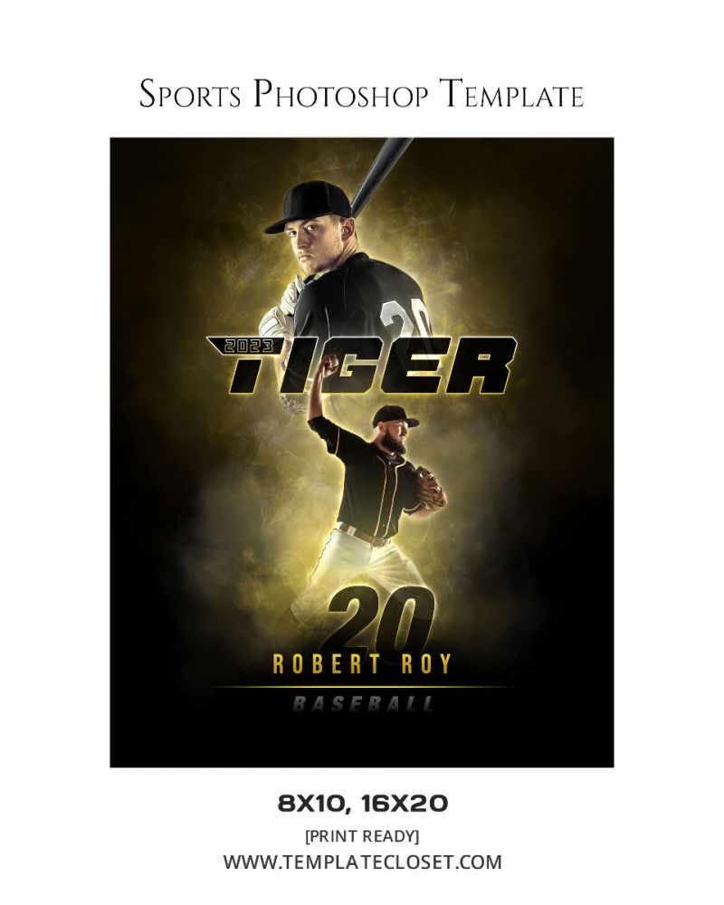 Baseball Tigers Sports Print Ready Photoshop Template
