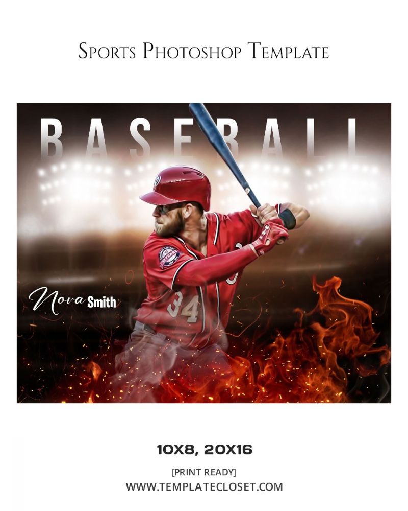 Nova Smith - Baseball Fire Effect Print Ready Sports Template