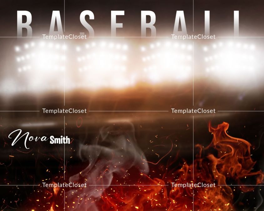 Nova Smith - Baseball Fire Effect Print Ready Sports Template