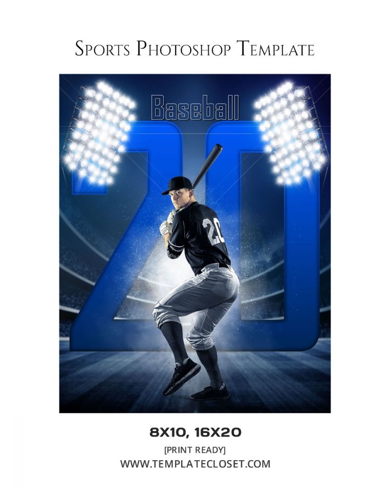 Blue Baseball Light Effect Print Ready Photography Template