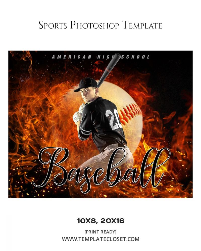 Baseball On The Fire Sports Photoshop Layered Template