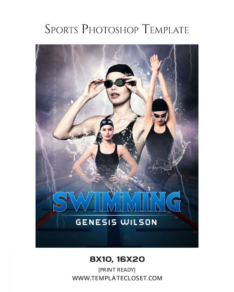 Swimming Moves Sports Photoshop Layered Template