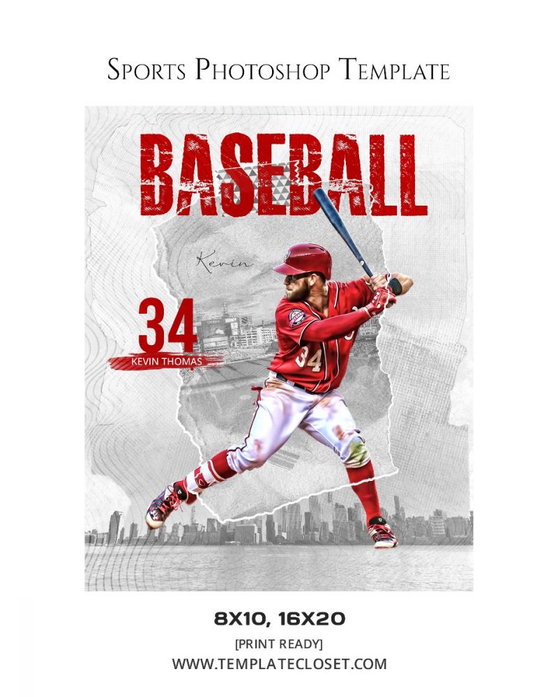 Kevin Thomas - Baseball Print Ready Layered Sports Photoshop Template