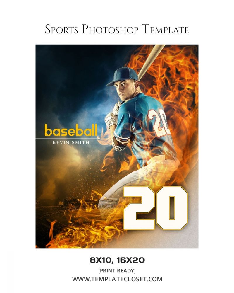 Kevin Smith - Baseball Fire Effect Sports Photoshop Template