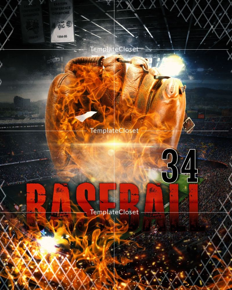 Fully customized Baseball Fire Effect Photoshop Template