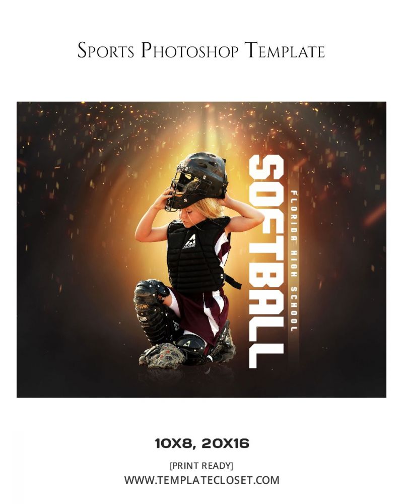 Softball Fire Effect Print Ready Sports Template