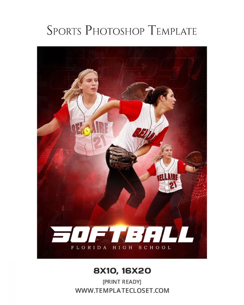 Softball Moves Prints Ready Sports Layered Photoshop Template