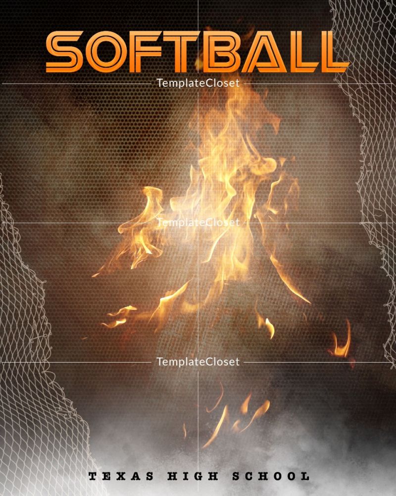 Softball Fire Effect Customized Sports Layered Photography Template