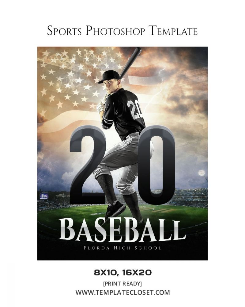 Baseball With Flag Effect Photoshop Template