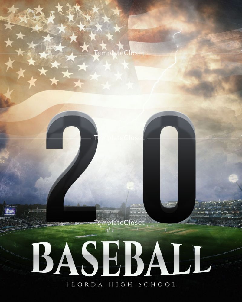 Baseball With Flag Effect Photoshop Template