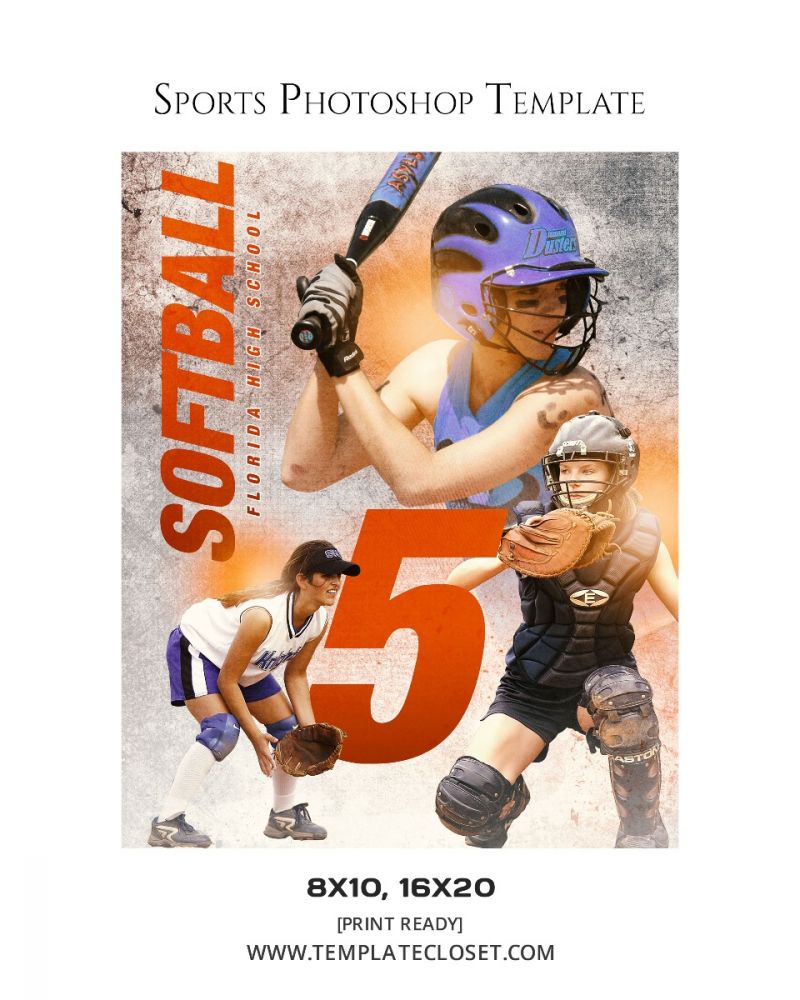 Softball Moves Color Effect Sports Photoshop Template