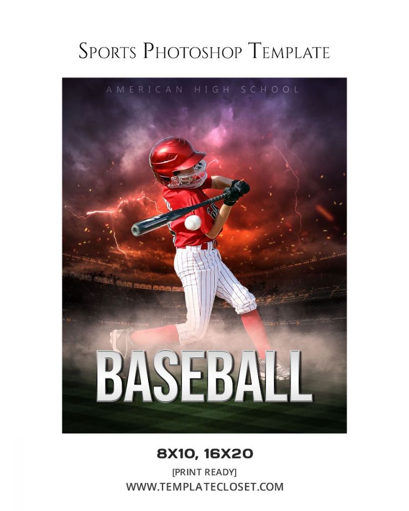 Baseball Play In Strom Photography Template