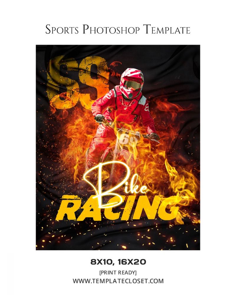 Bike Racing On The Fire Photoshop Layered Template
