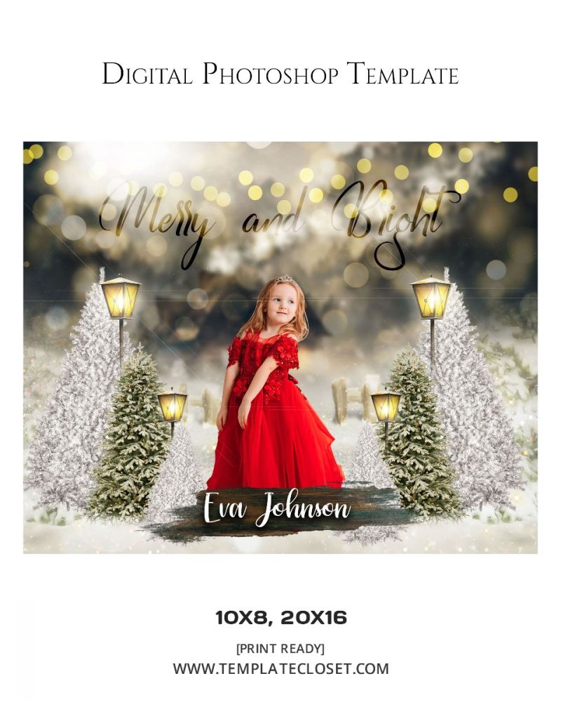 Merry Christmas With Bright Light Digital Photography Template