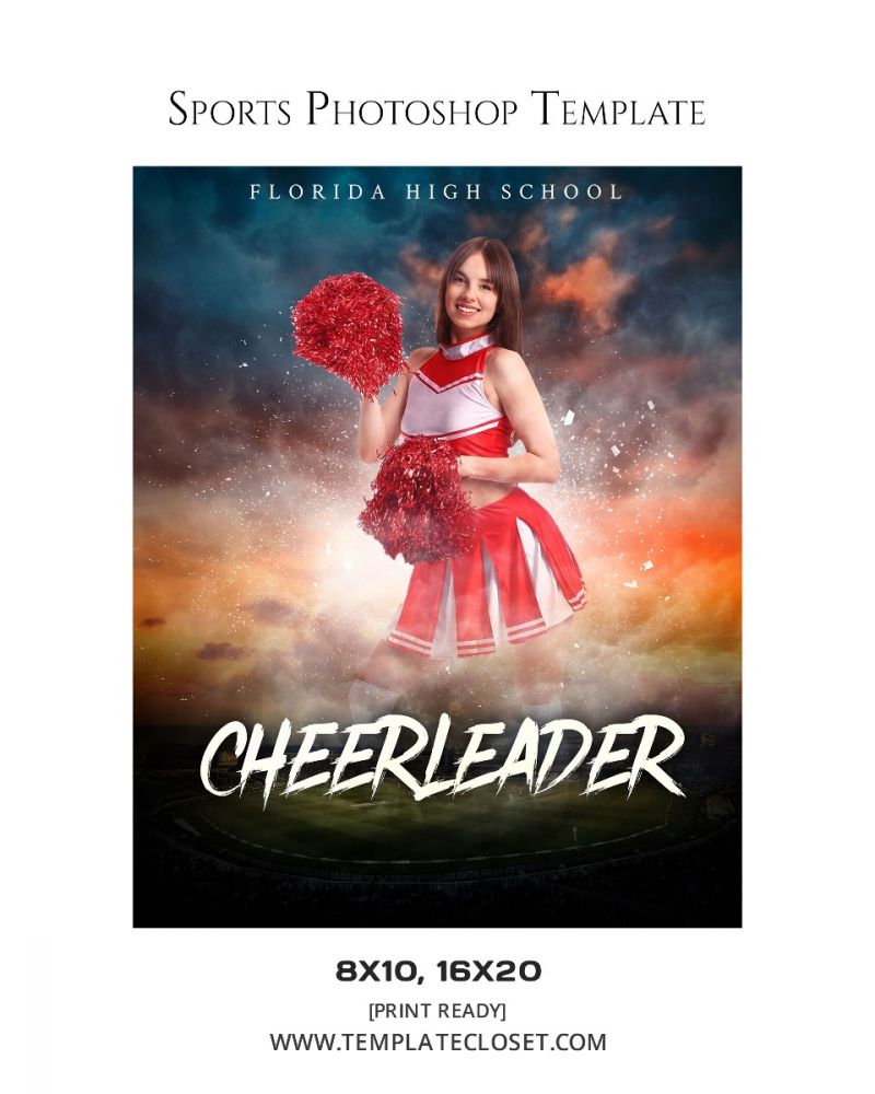 Cheerleader On The Fly Photoshop Template