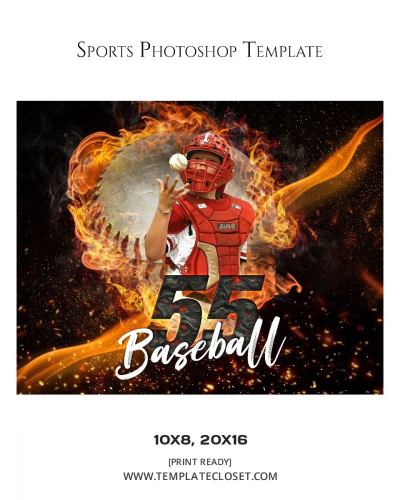 Baseball Fire Effect Customizable Photoshop Layered Template