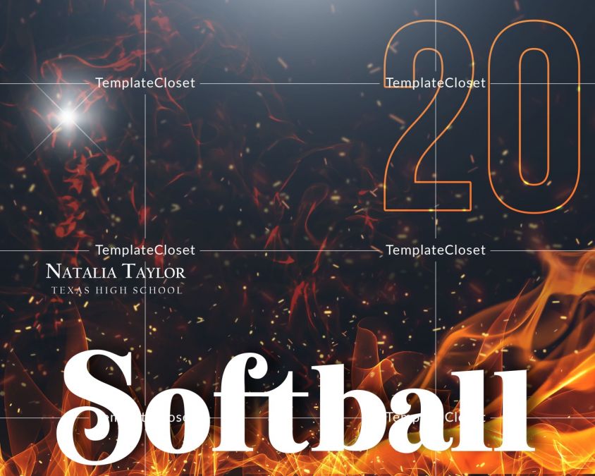 Softball Fire Effect Print Ready Sports Photography Template
