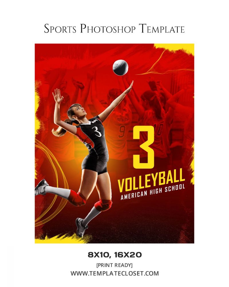 Volleyball American High School Photoshop Layered Template