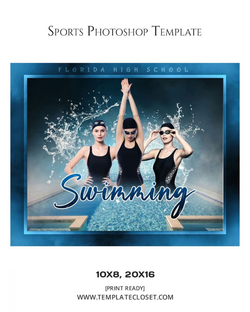 Swimming Sports American High School Photoshop Template