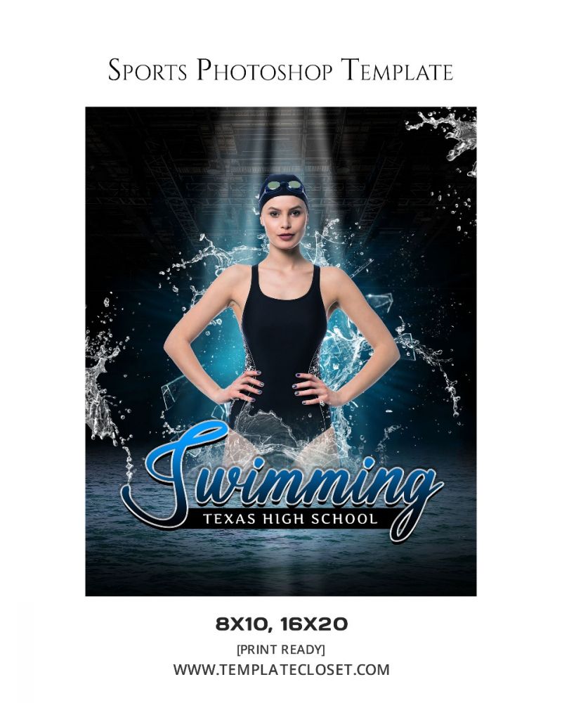 Swimming Sports American High School Photoshop Template