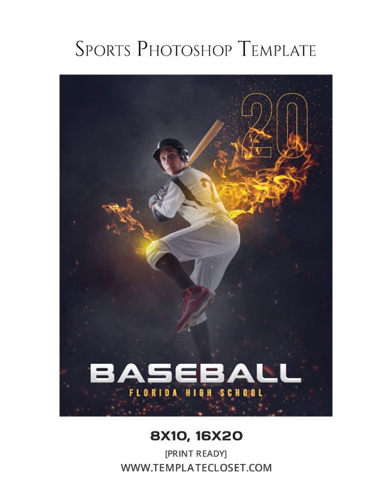 Baseball On The Fire Sports Customized Template