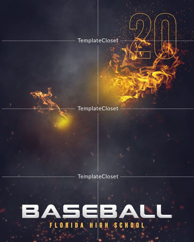 Baseball On The Fire Sports Customized Template