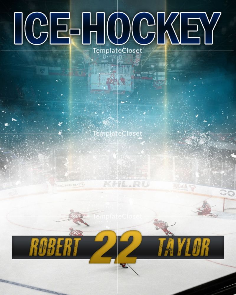Ice Hockey American High School Photoshop Layered Template