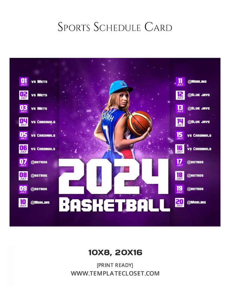 Fully Customized Basketball Sports Schedule Card