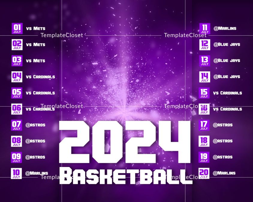 Fully Customized Basketball Sports Schedule Card
