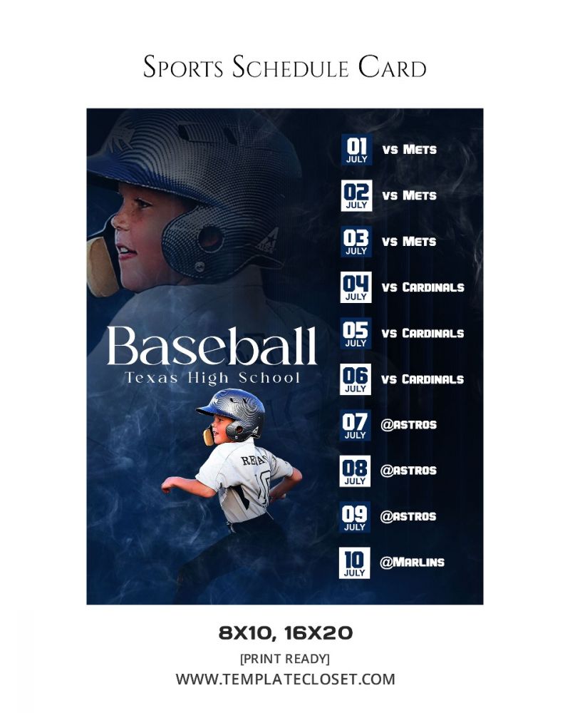 Fully Customized Baseball Sports Schedule Sports Card