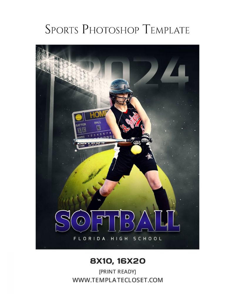 Fully Customized Softball Photography Template