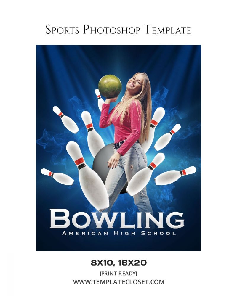 Bowling Blue Effect Print Ready Sports Template
