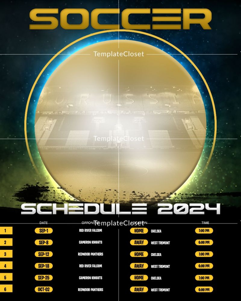 Soccer Team Customized Photoshop Layered Schedule Card