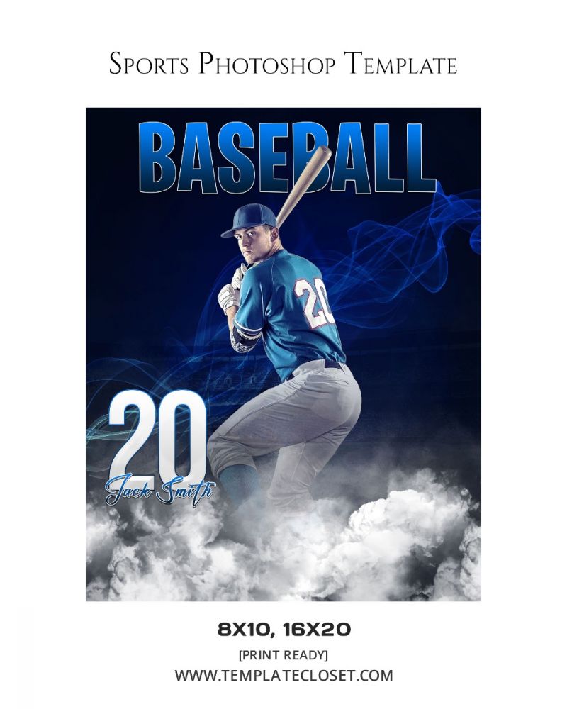 Baseball Blue Effect Photography Template