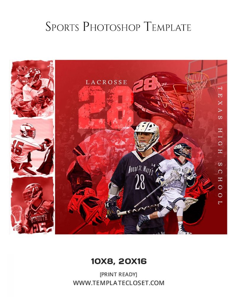 Lacrosse Memory Mate Red Effect Photoshop Template