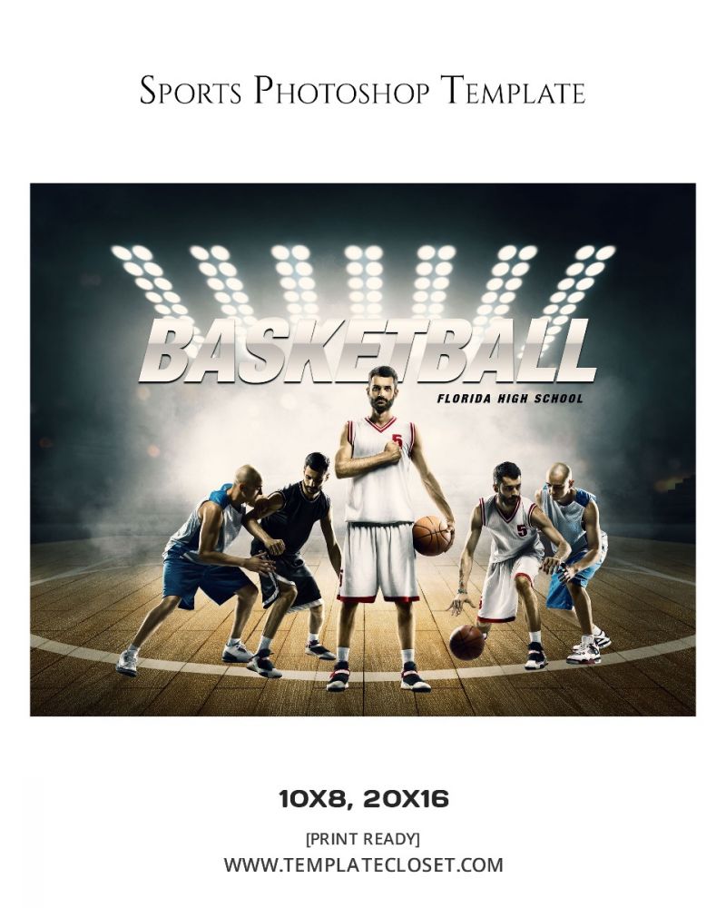 Basketball Team With Light Effect Print Ready Photoshop Template