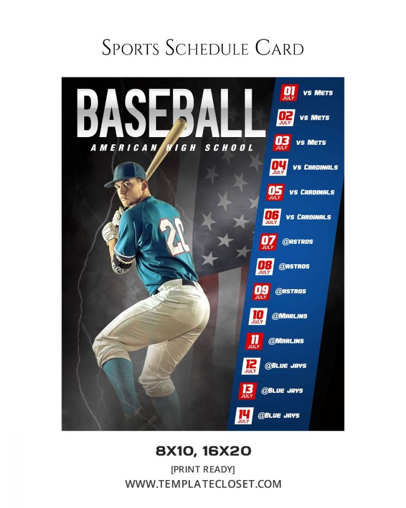 Baseball American High School Schedule Card