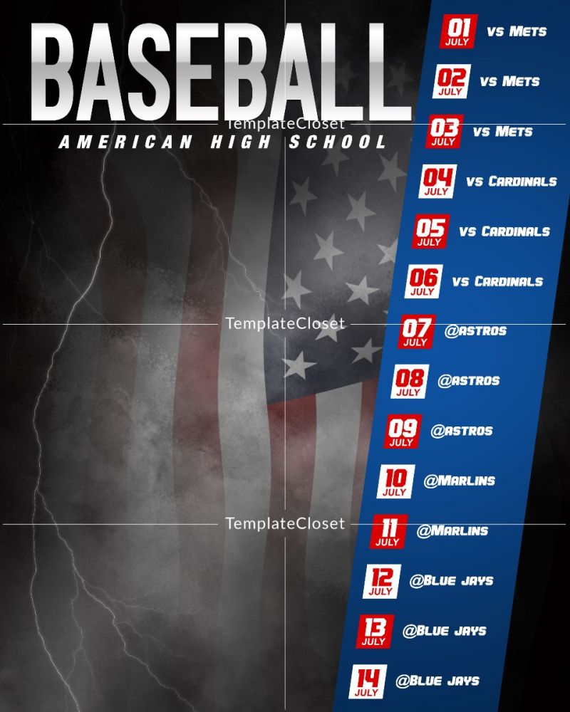 Baseball American High School Schedule Card
