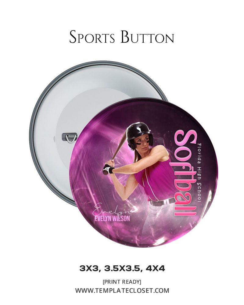 Softball Pink Effect Sports Button