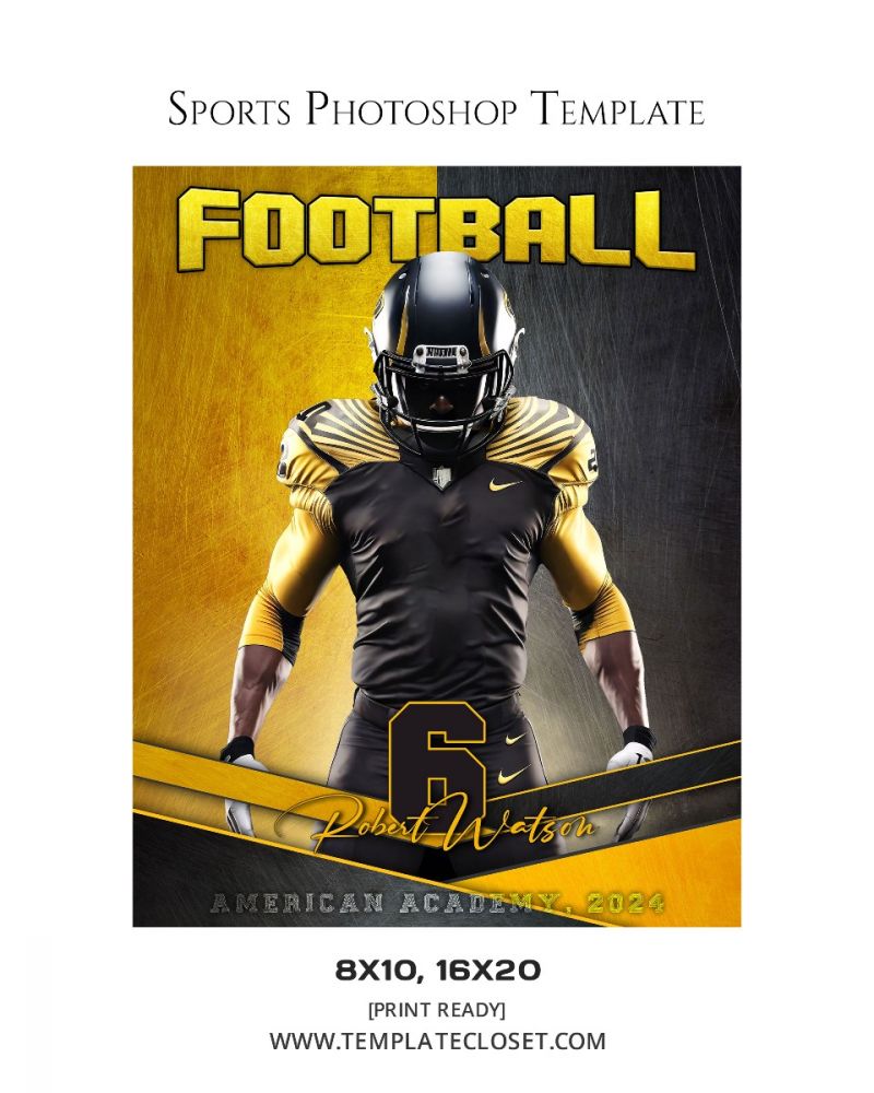 Football Yellow Effect Sports Customized Photoshop Template