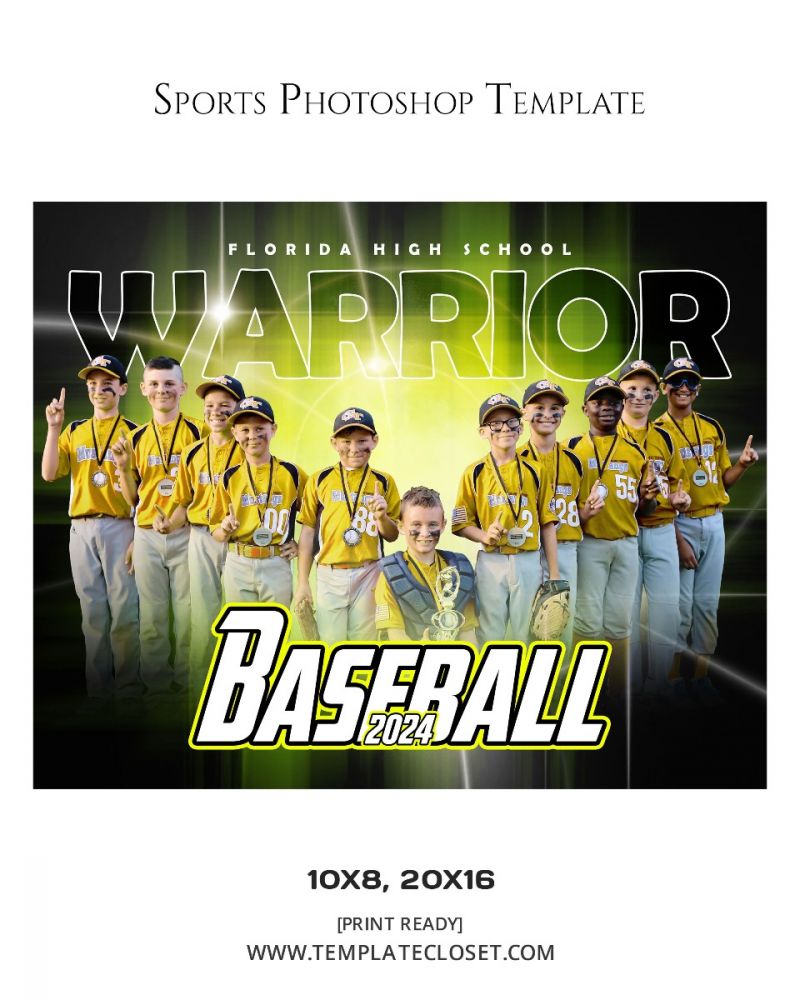 Yellow Baseball Warrior Team Photography Template