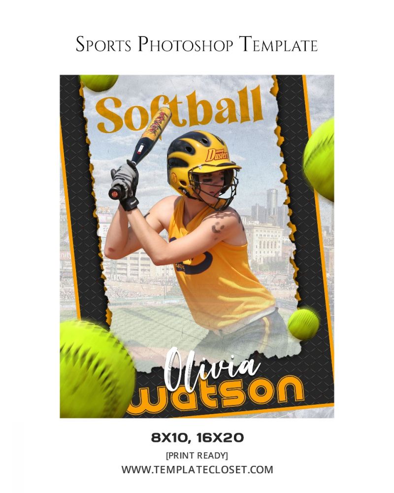 Softball Poster Effect Photoshop Photography Template