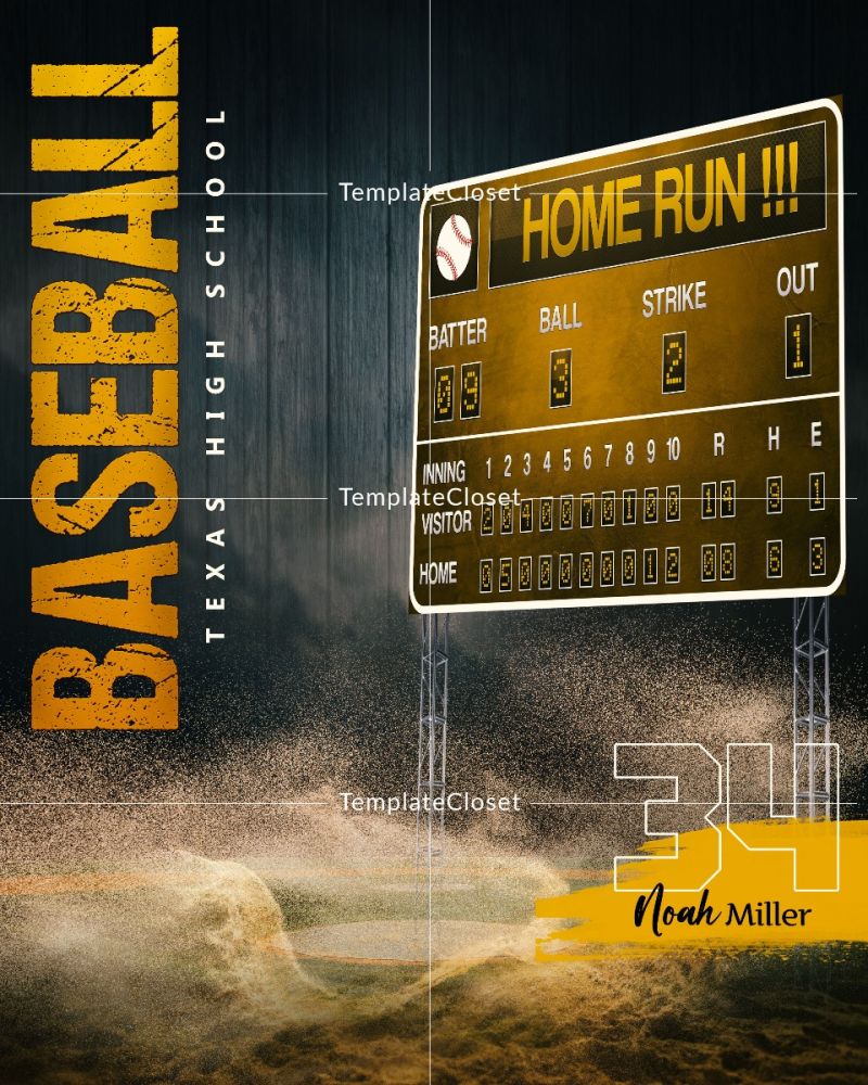 Baseball With Score Board Background Customized Template