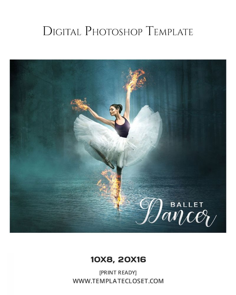 Ballet Dancer On The Fire Effect Photography Template