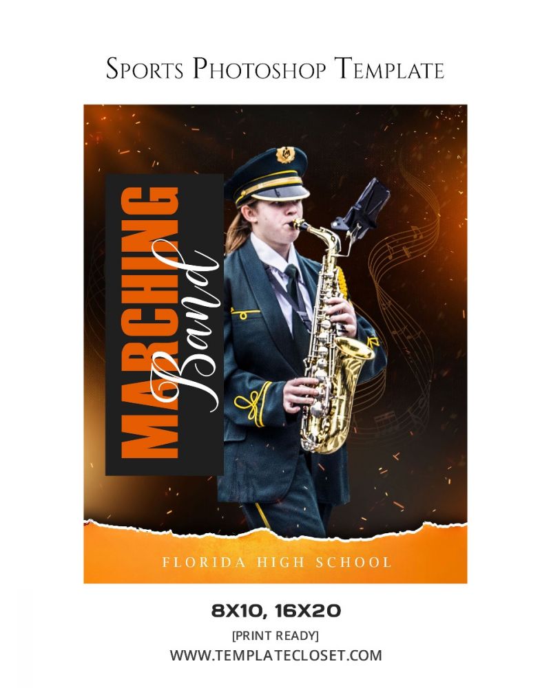 Marching Band Orange Effect Photography Template